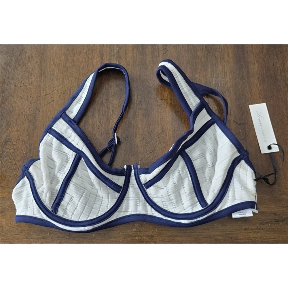 NWT Lovers & Friends S Underwire White Blue Bikini Swim Top 131690